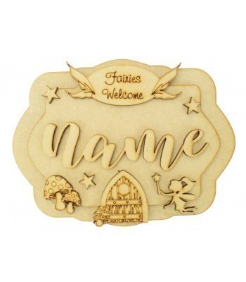 Laser Cut Personalised 3D Layered Rectangle Plaque - Fairy Themed